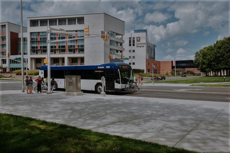 Bus Stops in front of intersection